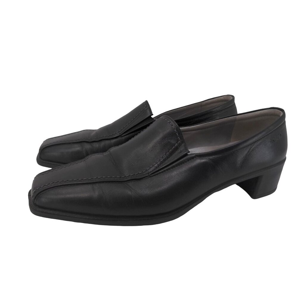 Ecco Heel Pump Women US 9 9.5 EU 40 Black Slip On Comfort Leather Career Classic